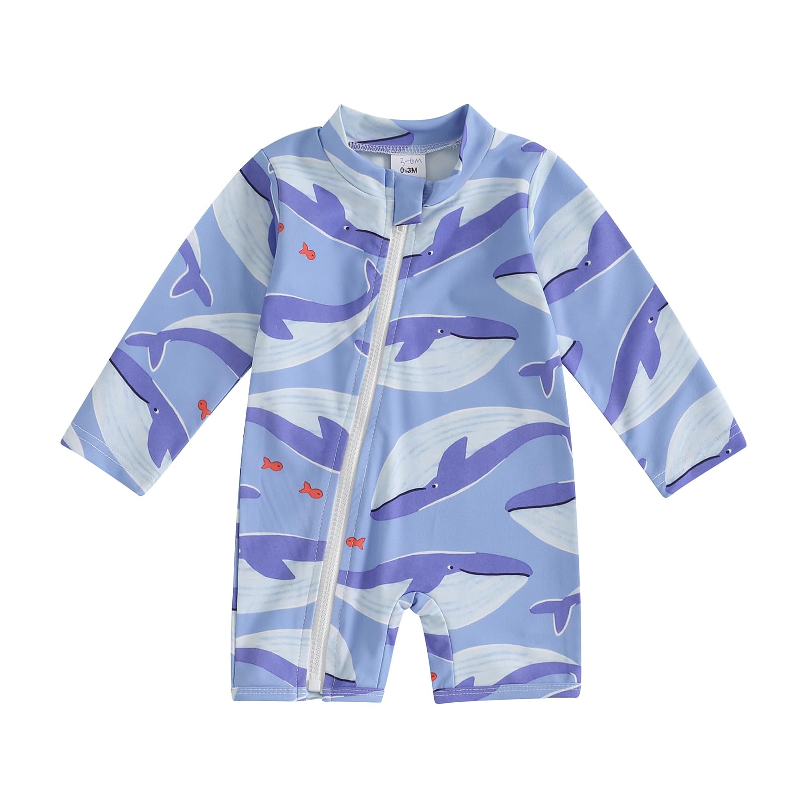 Toddler Baby Boy Rash Guard Swimsuit Shark Print Long Sleeve Mock Neck Zipper Beachwear (Blue, 3-4 Years)