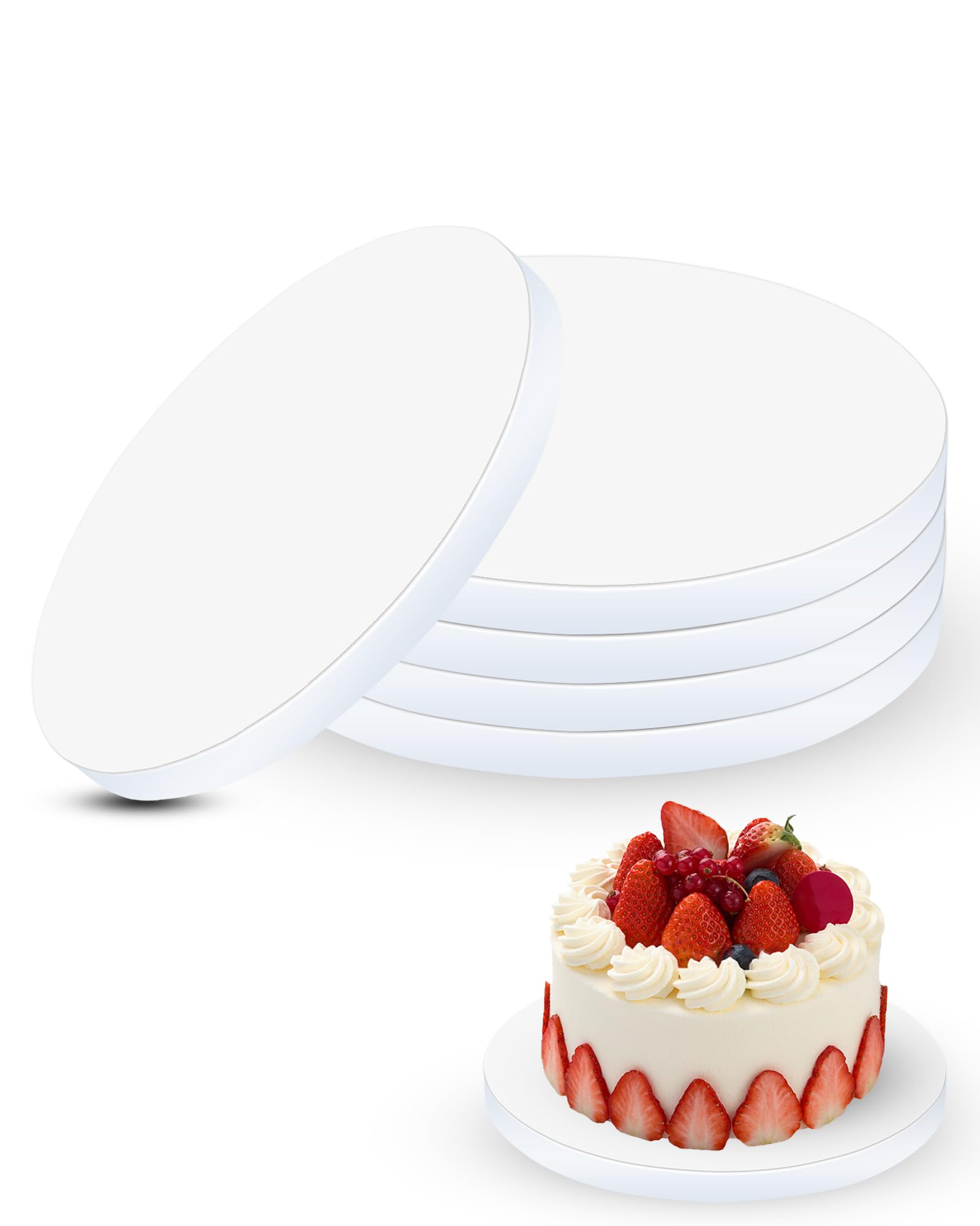 6 Pezzi Sottotorta Rotondo 25 cm (10 Pollici) Spessore 12 mm Cake Board Bianco in Cartone Riutilizzabile Ideale per Torte Dessert e Trasporto