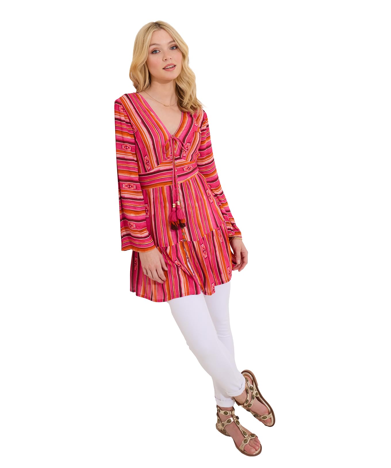 Joe Browns Women's Fashion Bold Striped Slim-Fit Tunic, Pink, UK 10