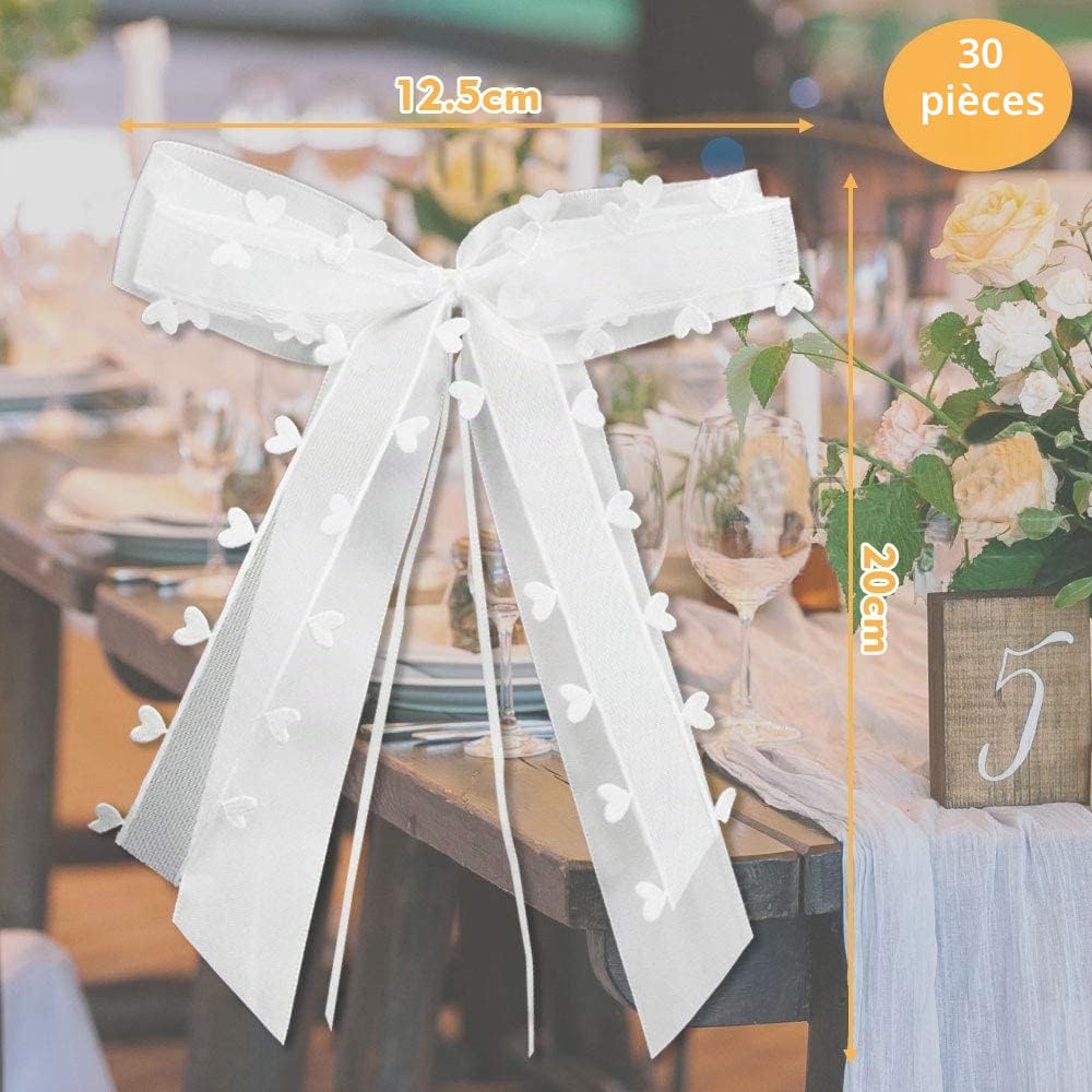 30 Pièces Noeud Voiture Mariage Blanc Décoration de Voiture de Mariage De Mariage Nœuds pour Satin Ruban Voiture Mariage pour Mariage Voiture Decoration Chaise Cadeau Wedding Crmonie Bouquet