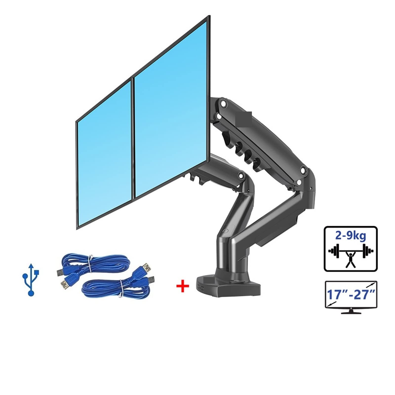 Brazo para Monitor F160 con Resorte De Gas, Rotación De 360 Grados, para Escritorio, Soporte Doble para Monitores De 17" A 27", con USB 3.0, Soporta Cargas De 2 A 9 Kg Ca,con Un Usb3.0-1