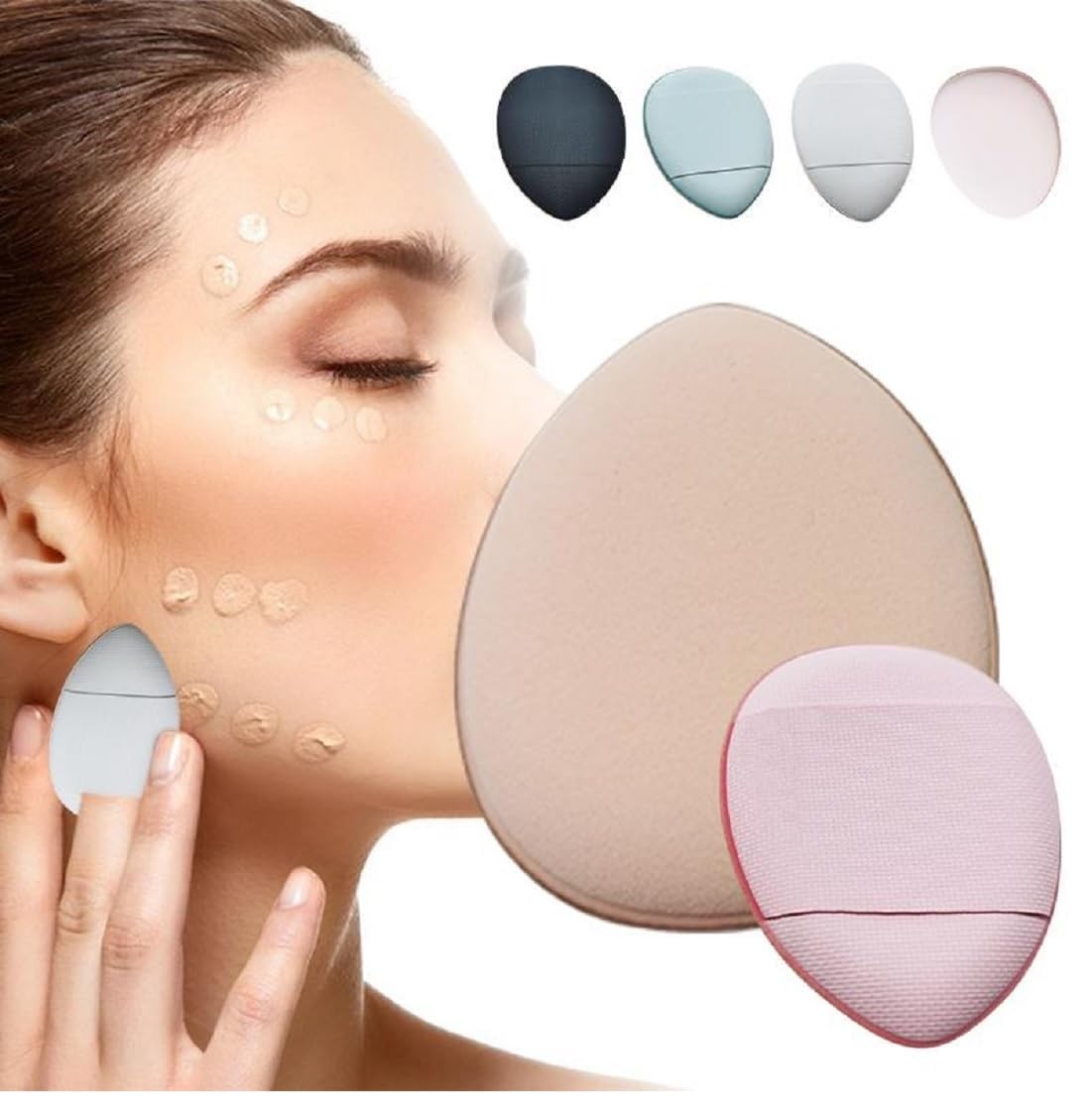 Beautiflame Powder Triangle Round Makeup Puff With Finger Sponge Puff for Face, Powder Puffs, Under Eye Foundation Sponge Makeup Tools Triangle Puff With Finger Puff & Round Puff-6Pcs 1