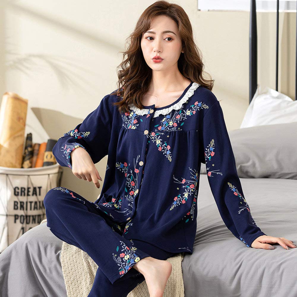 Conjunto De Pijamas De Mujer,Conjunto De Pijama De Algodón Suave Con Estampado Elegante,Conjuntos De Pijamas Con Botones,Ropa De Dormir De Manga Larga,Cómoda Ropa De Dormir De Talla Grande,Regalo P