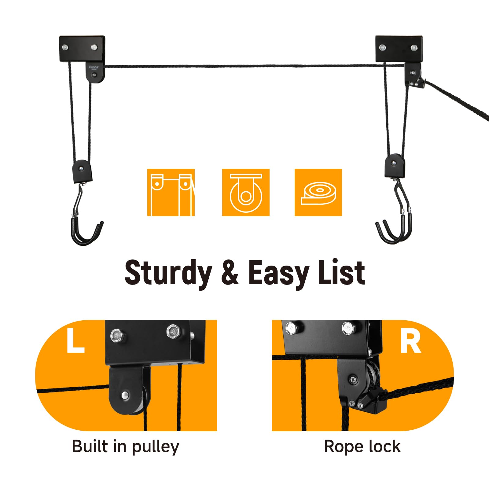 Hoteche Suspension pour kayak | Accessoires de kayak avec corde de 16 m | Support de plafond pour canoës et vélos | Charge maximale 57 kg