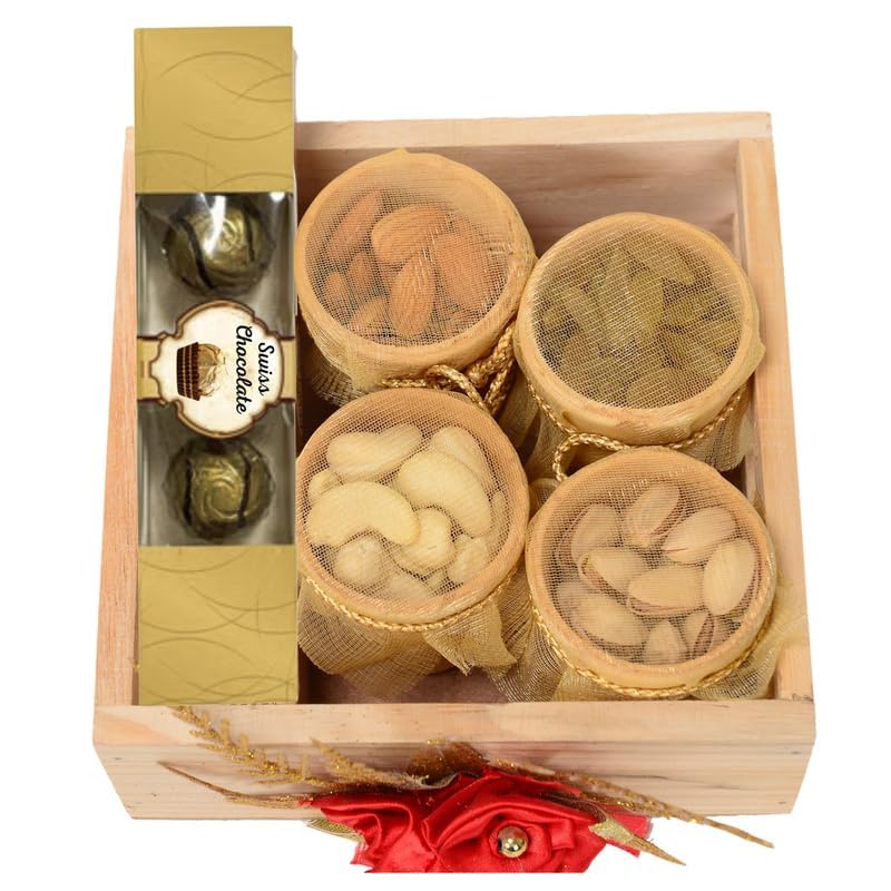 Image of NUTRI MIRACLE Office Gift with Chocolate and Nuts | Eco Friendly Edible Cups Dry Fruits Diwali Gift for Corporate | Diwali Card