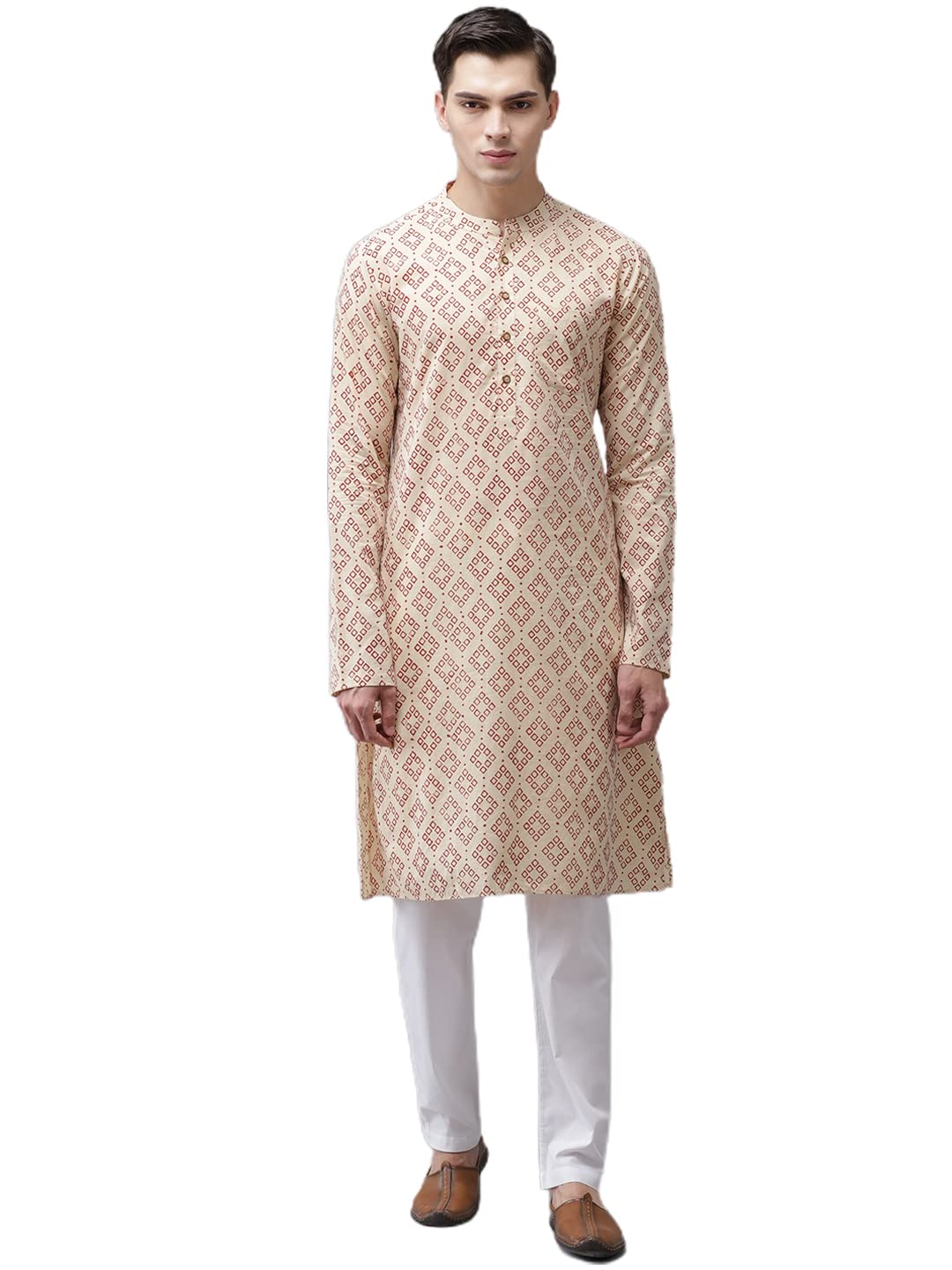 See Designs Cotton Regular Mens Kurta (14647476_Beige_S)