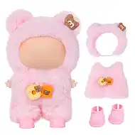 Dolls Clothes for Labubu(NO Doll) - 17cm Doll Clothes & Accessories Pink Plush Cute 3-Piece Outfit with Snap-On Romper for 6.7 Inch Clothing