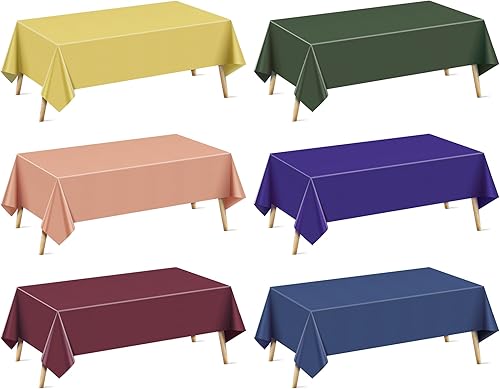 Miniatura 15 de Mantel rectangular serie rosa de 6 piezas, 54 x 72 pulgadas, color sólido, impermeable y a prueba de derrames, mantel de plástico desechable Serie