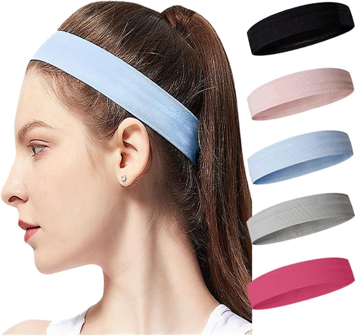 ECVV 5PCS Women’s Non-Slip Headbands – Hair Bands for Sports, Workout, Yoga, Running – Soft Cotton Blend Fabric – Multi-Purpose Hair Accessories