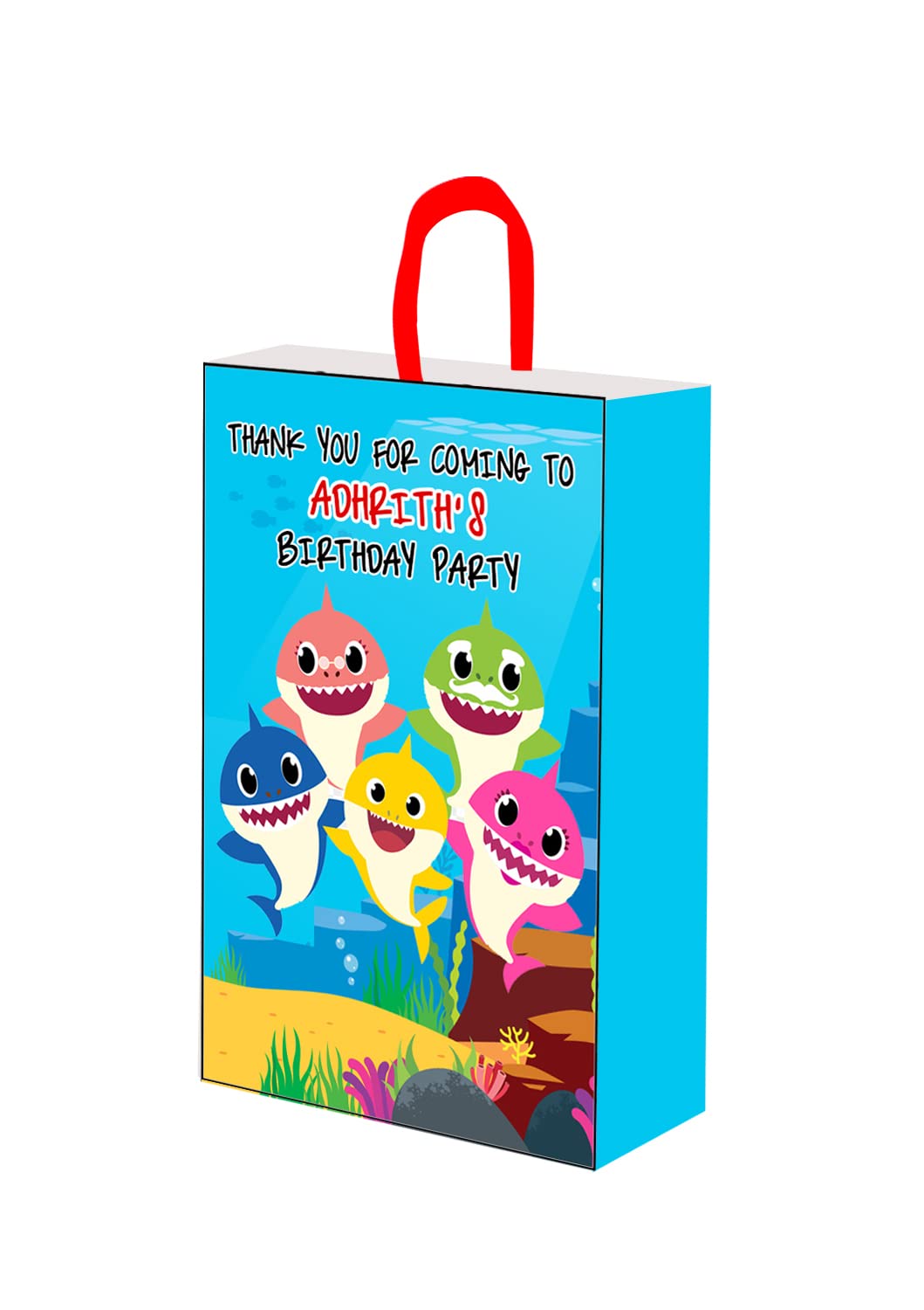 WoW Party Studio Personalized Shark Cartoon Theme Happy Birthday Decorations Return Gift Bag with Birthday Boy/Girl Name - 10 Pcs Multicolor (B081941YVG) Amazon Price History, Amazon Price Tracker