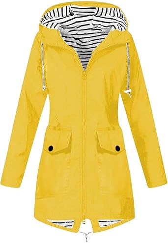 OIOLOYJM Yellow Rain Jacket Womens Waterproof with Hood Light Weight Jackets for Women Casual Fall Winter Plus Size Raincoat