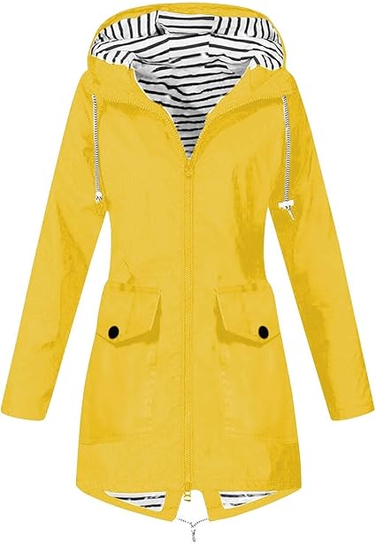 OIOLOYJM Yellow Rain Jacket Womens Waterproof with Hood Light Weight Jackets for Women Casual Fall Winter Plus Size Raincoat