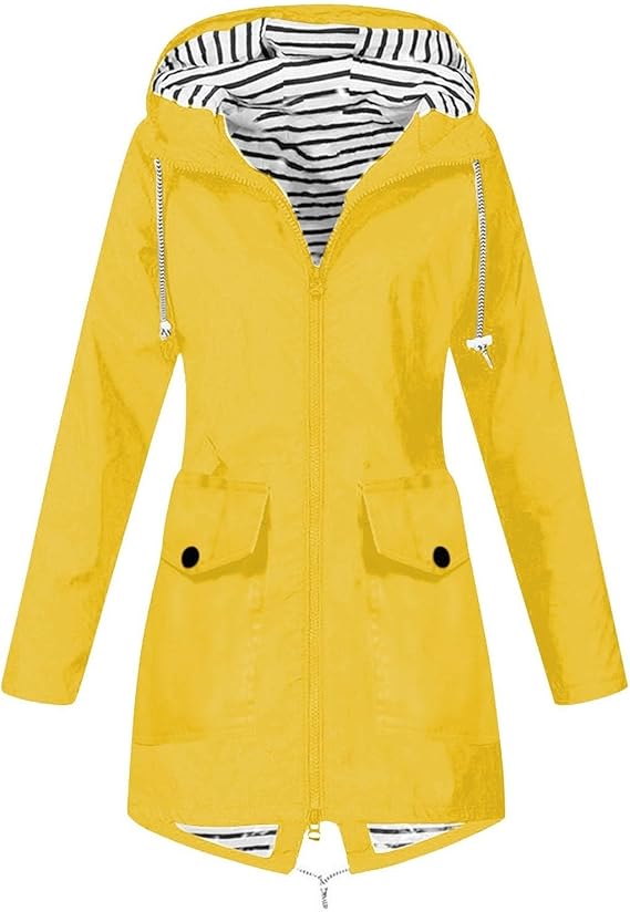 OIOLOYJM Yellow Rain Jacket Womens Waterproof with Hood Light Weight Jackets for Women Casual Fall Winter Plus Size Raincoat