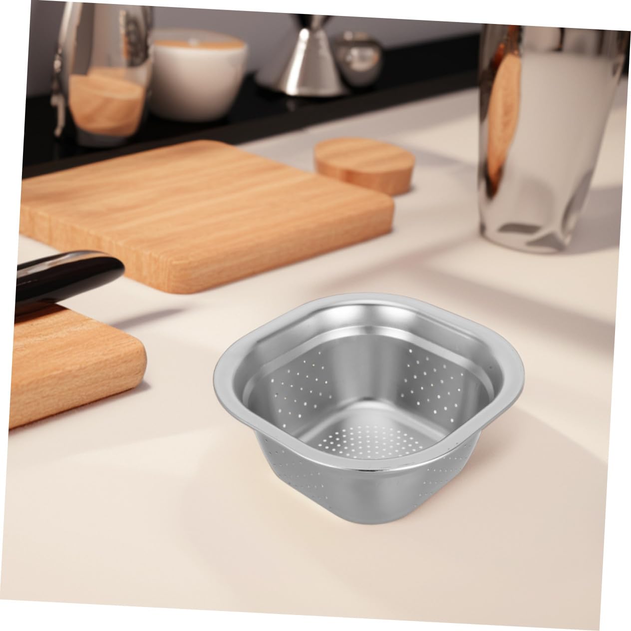 22 Cm Juego de 2 de Acero Inoxidable Coladores Cuadrados | Plata, Drenaje Fácil y Diseño Multifuncional, Uso Doméstico en Cocina para Arroz, Frutas y Verduras