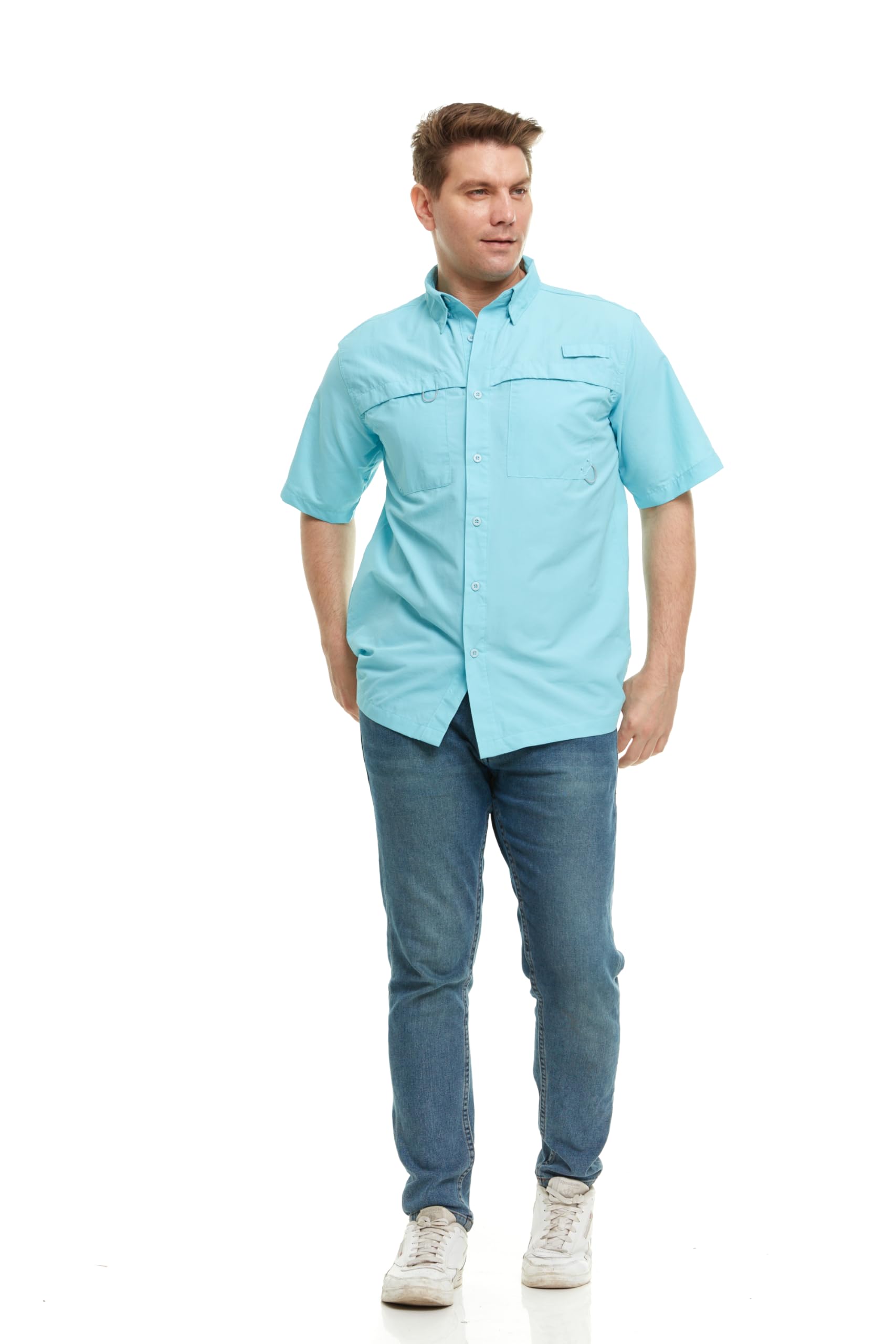 Chemise Pêche Mossy Oak Homme M - Manches Courtes, Verte Armée, Ventilée, Légère