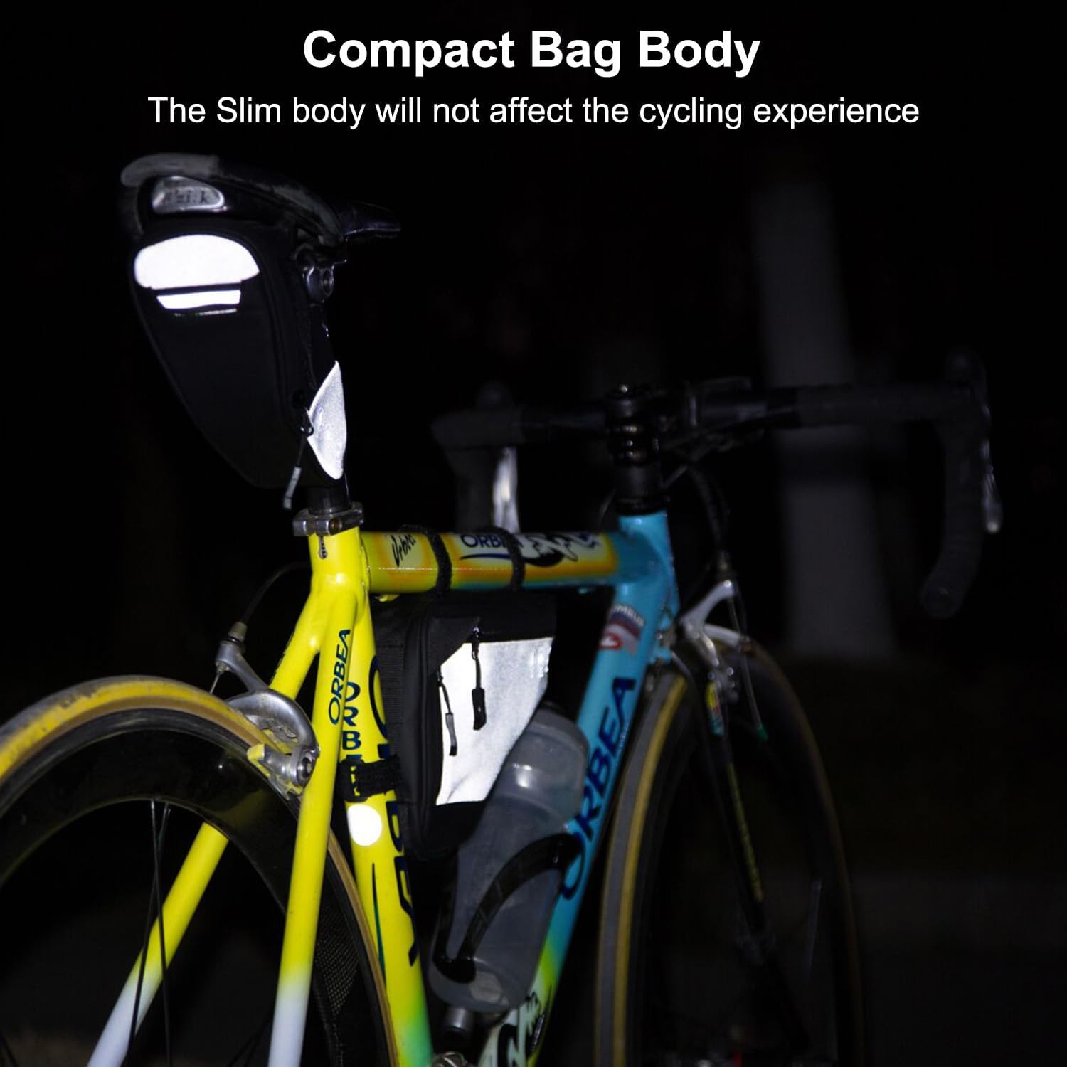 2L Bike Frame Storage Bag with Water Resistant Reflective, Bicycle Storage Pouch with 2 Side Pockets, Strap-On Under Seat Tool Accessories Pouch for Mountain Road Bike, MTB