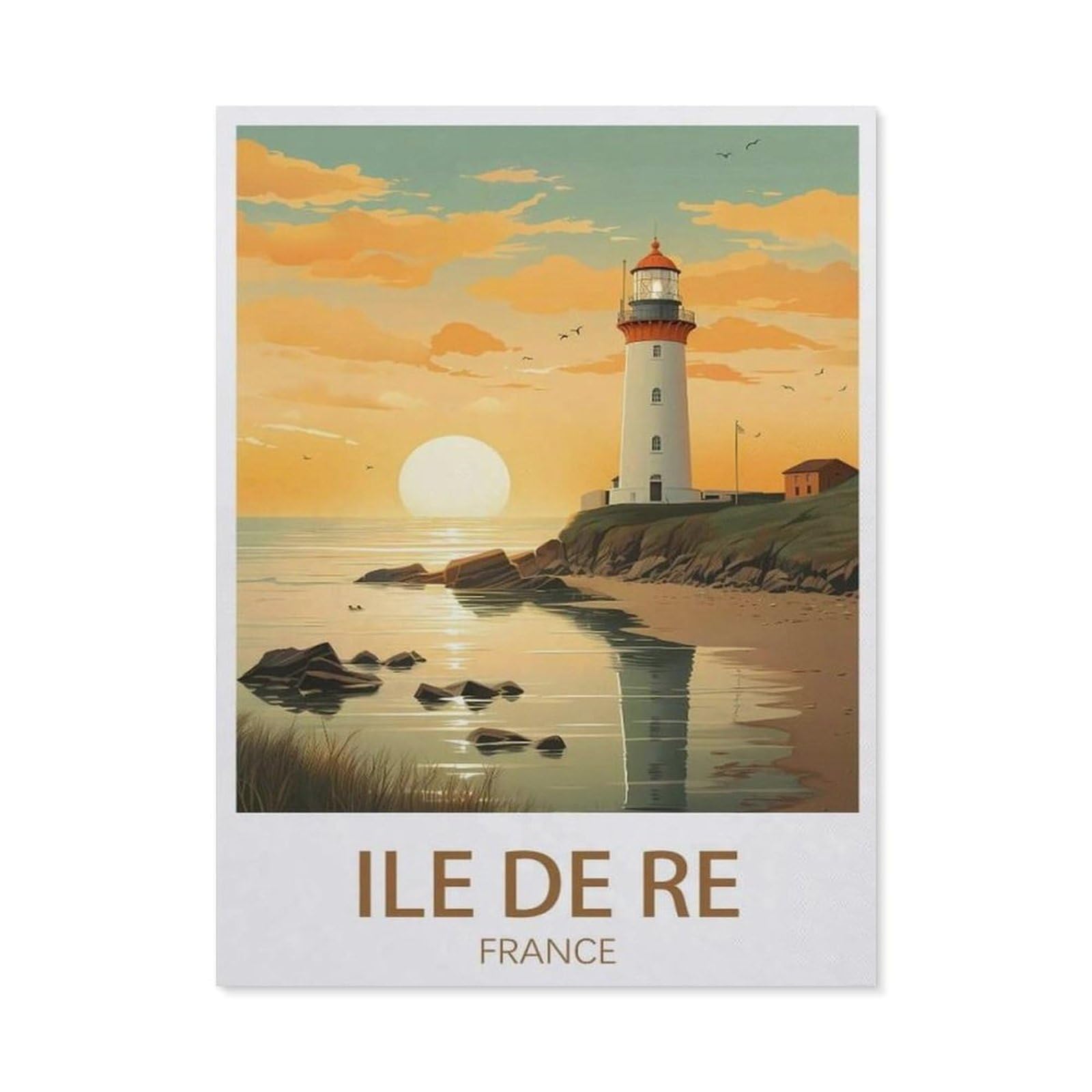 Beayodkp A24 Paint By Numbers，Ile De Re France Vintage Travel Poster Lighthouse，Landscape Kit For Adults Beginner Diy Oil Painting(40X50cm-An63