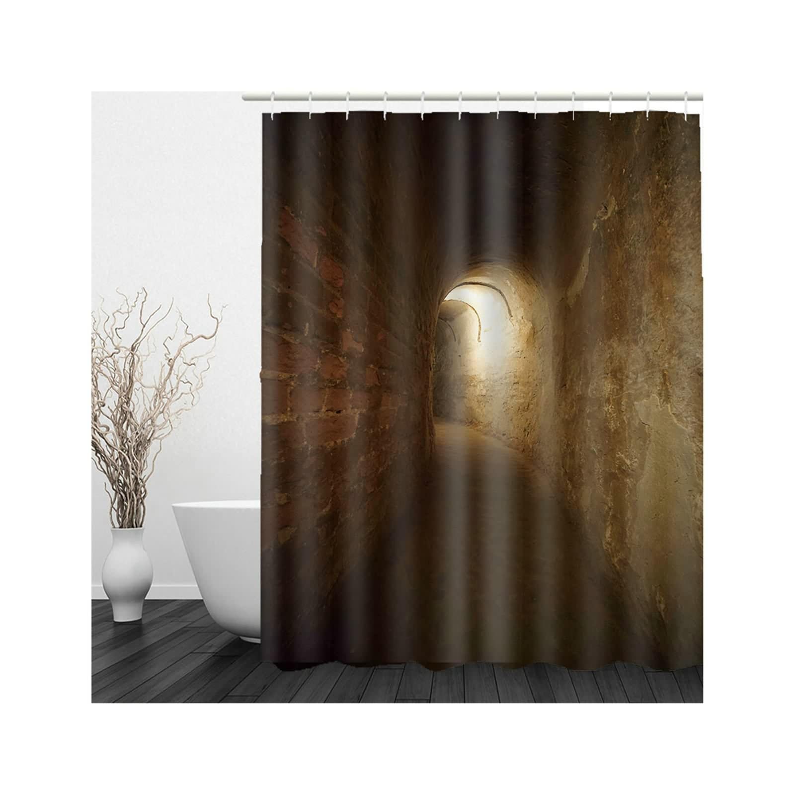 Rideau Douche Hotel Rideaux Fenêtres Salle Bain Modèle Tunnel Occultant Marron Polyester Imperméable, Anti-Moisissure, Facile À Nettoyer 220x180cm