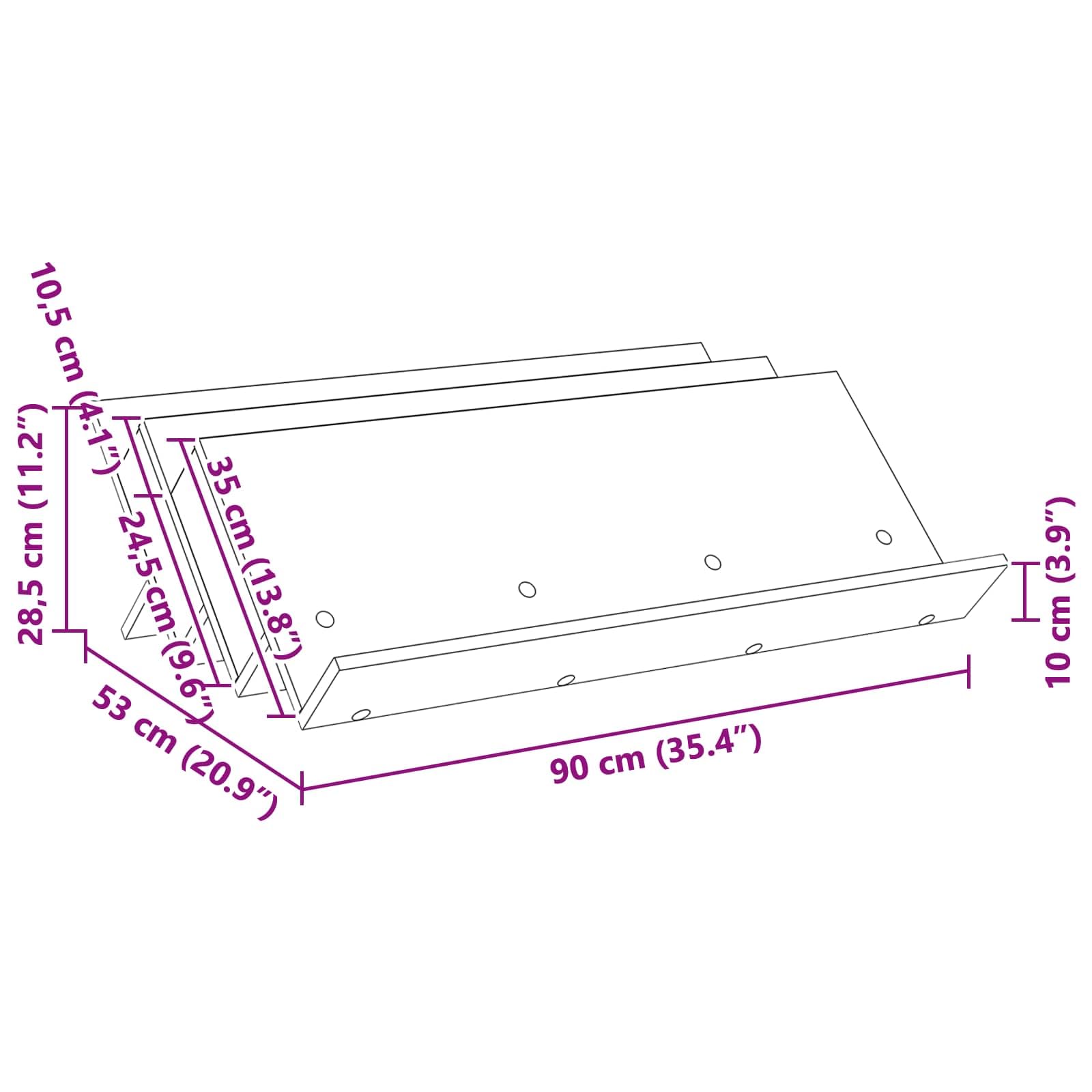Regał na magazynek z regałem w kolorze czarnym o wyglądzie dębu, 90 x 53 x 28,5 cm, materiał drewnopochodny z 3 półkami, wszechstronne przechowywanie do salonu, biura, korytarza, kącika do