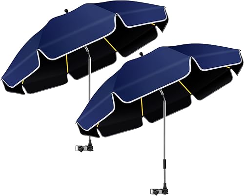 Paquete de 2 paraguas de playa grande de 48.8 pulgadas con abrazadera para silla de playa, protección UV ajustable de 360, paraguas de golf con clip
