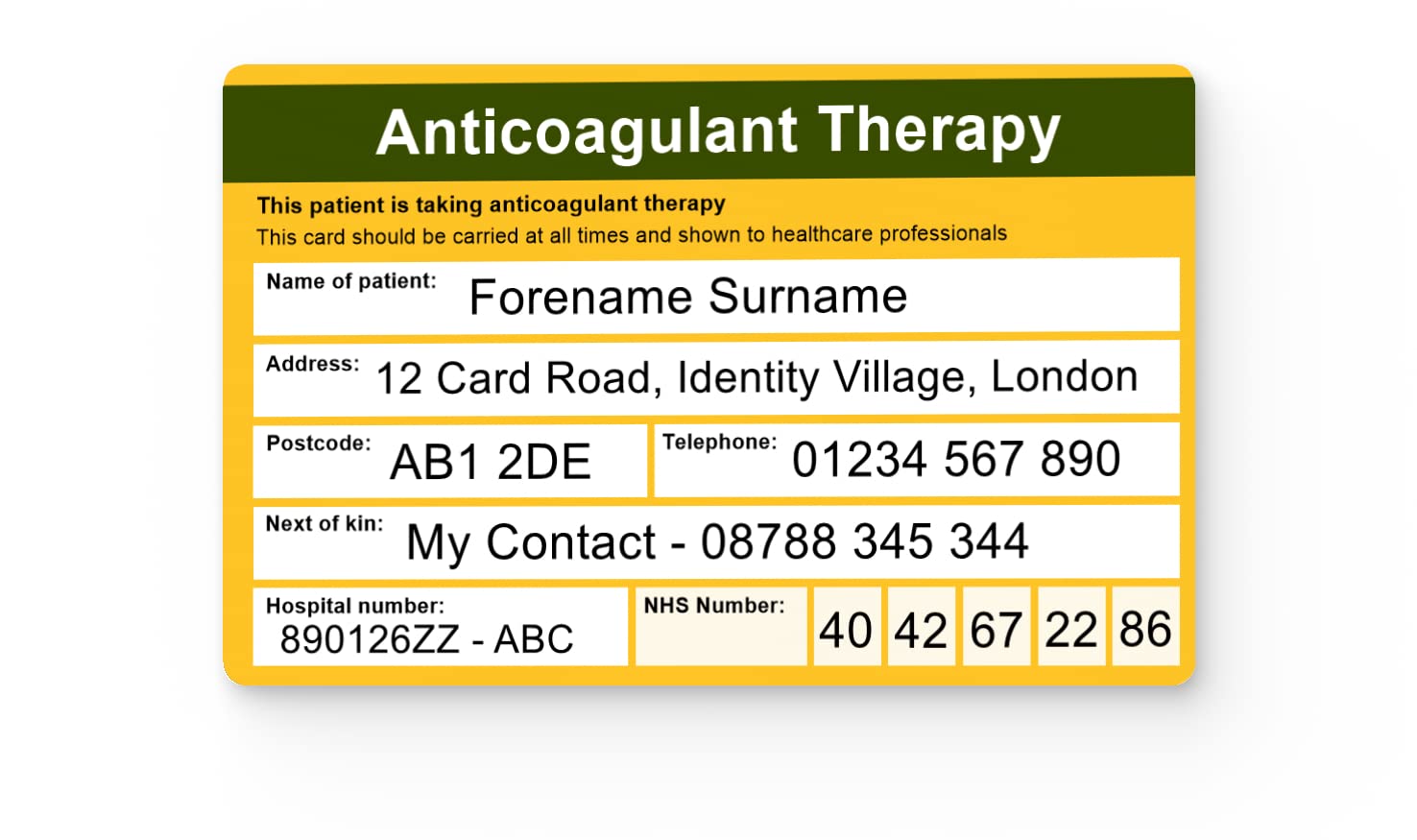The Card Project UK Anticoagulant Therapy Alert Medical Identification Card, 86mm by 54mm