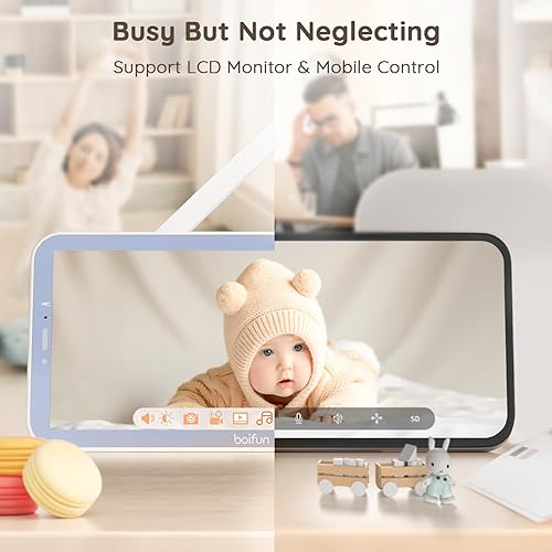 Miniatura 3 de BOIFUN Monitor de bebé de 5 pulgadas, monitor de bebé WiFi de 1080p a través de control de pantalla y aplicación, grabación y reproducción de video,
