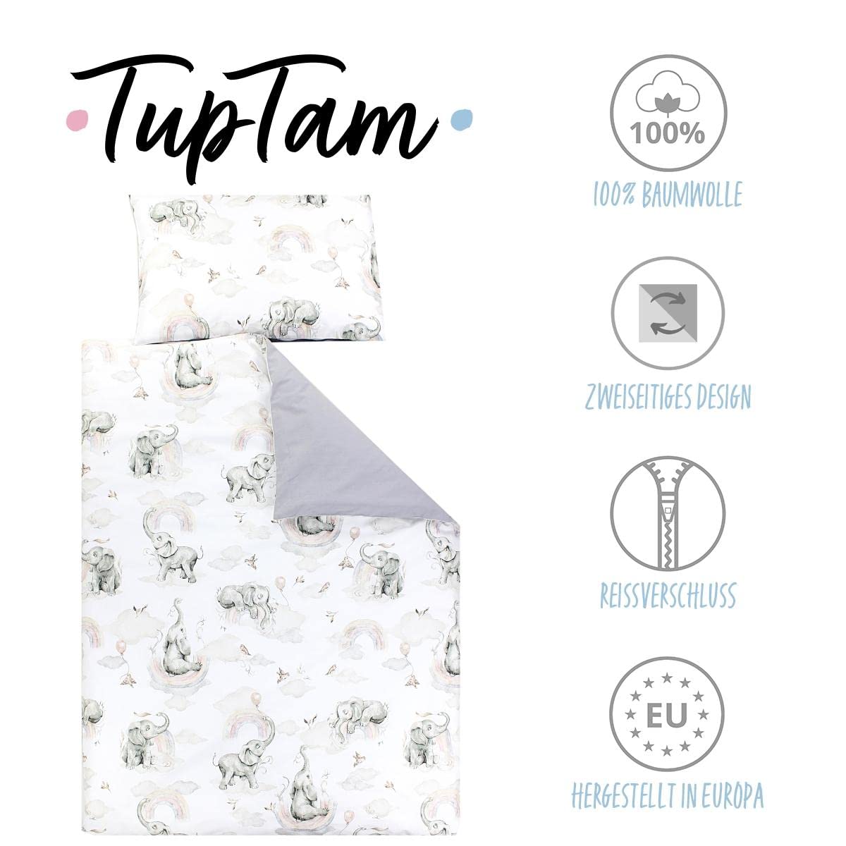 TupTam Juego de Ropa de Cama para Niños, de 2 Piezas., Conejo/Rosa/Lunares, 120x90 cm — view 89