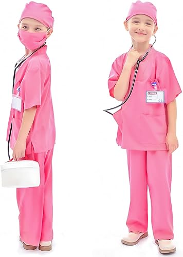 Miniatura 9 de Disfraz de médico para niños, kit de juego de simulación con abrigo de laboratorio, bolsa de transporte, accesorios de Halloween para niños y niñas
