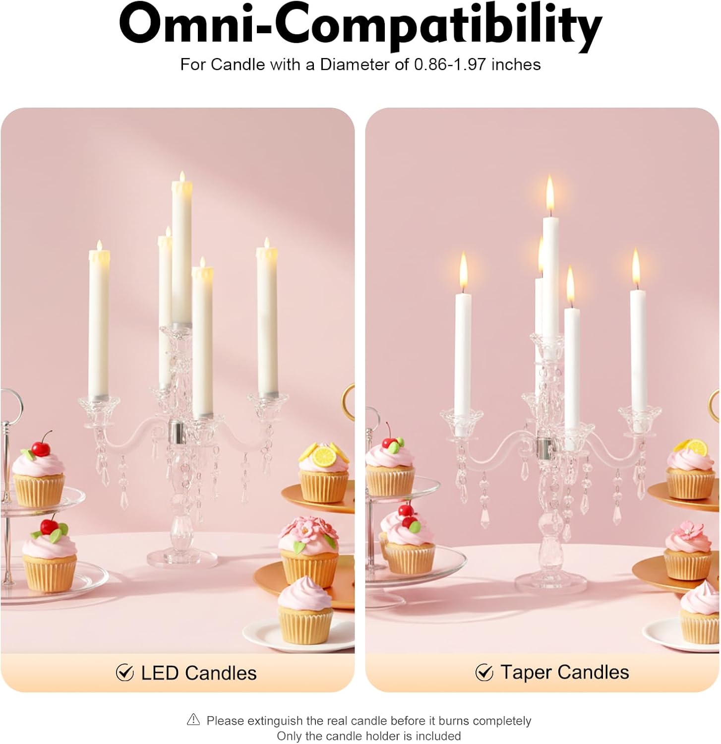Crystal Candle Holder, 5-Arm 14 Inch Candelabra Candlestick Candle Holder with Clear Glass Arms, Freestanding Tabletop Centerpiece for Wedding, Home, and Party Decor (5 Arm)