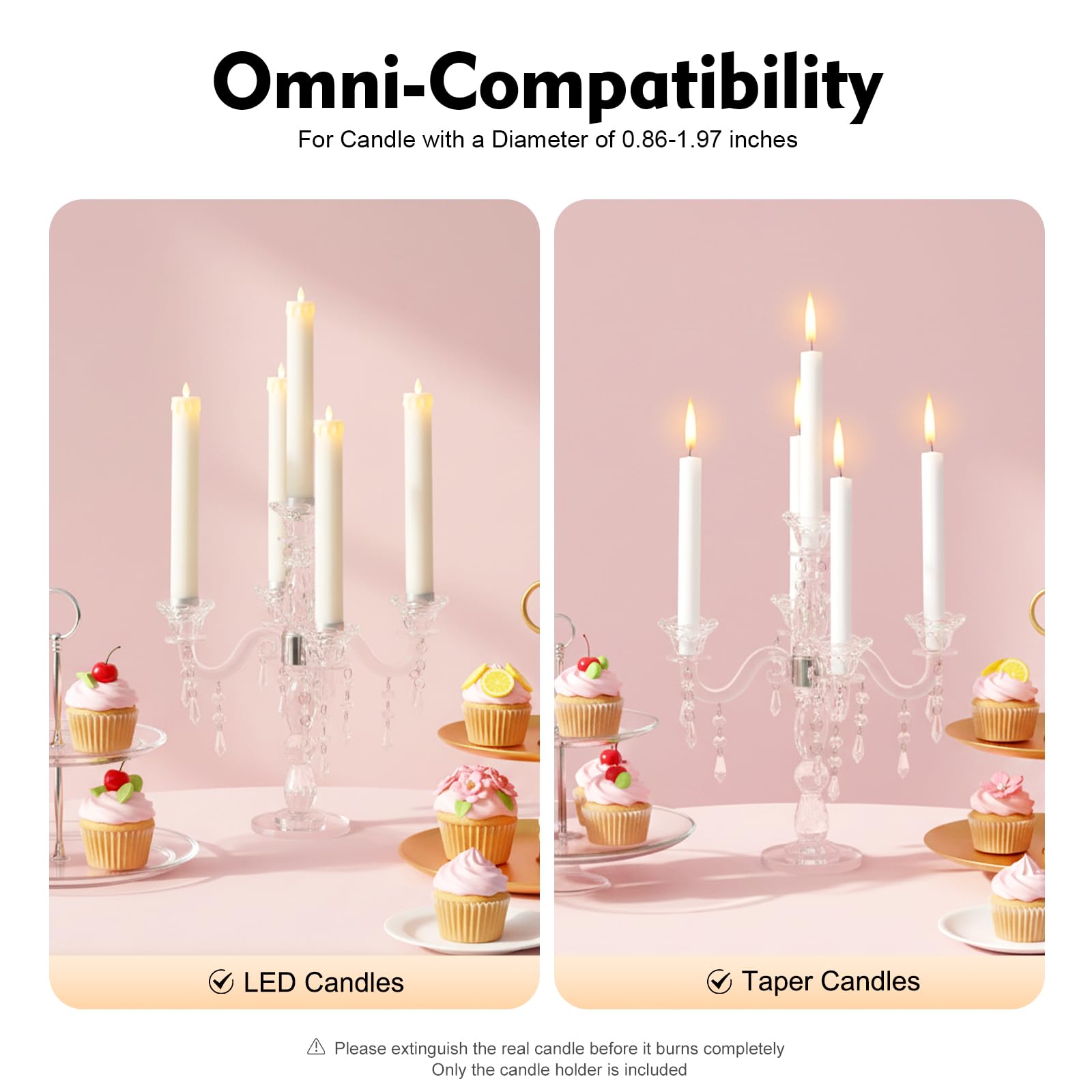 Candelabro de cristal de 5 brazos para decoración de mesa, candelabro moderno para velas de mesa y velas LED, accesorio de mesa para casa, boda, cena, transparente, 25 x 35,5 cm