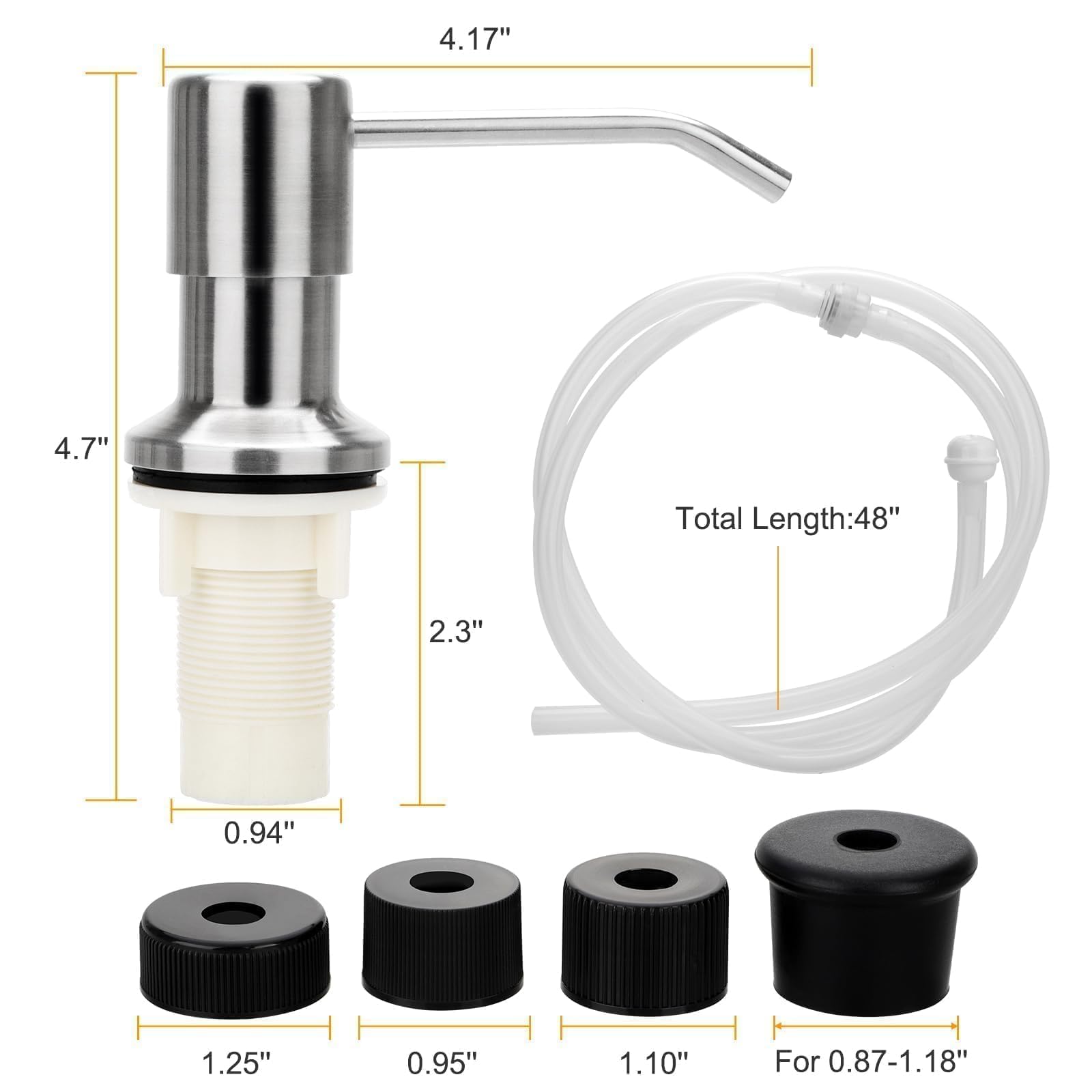 Linkstyle Distributeur De Savon Pour Évier De Cuisine, Distributeur De Savon Liquide Encastré Avec Tuyau D’Extension De 47", Nickel Brossé