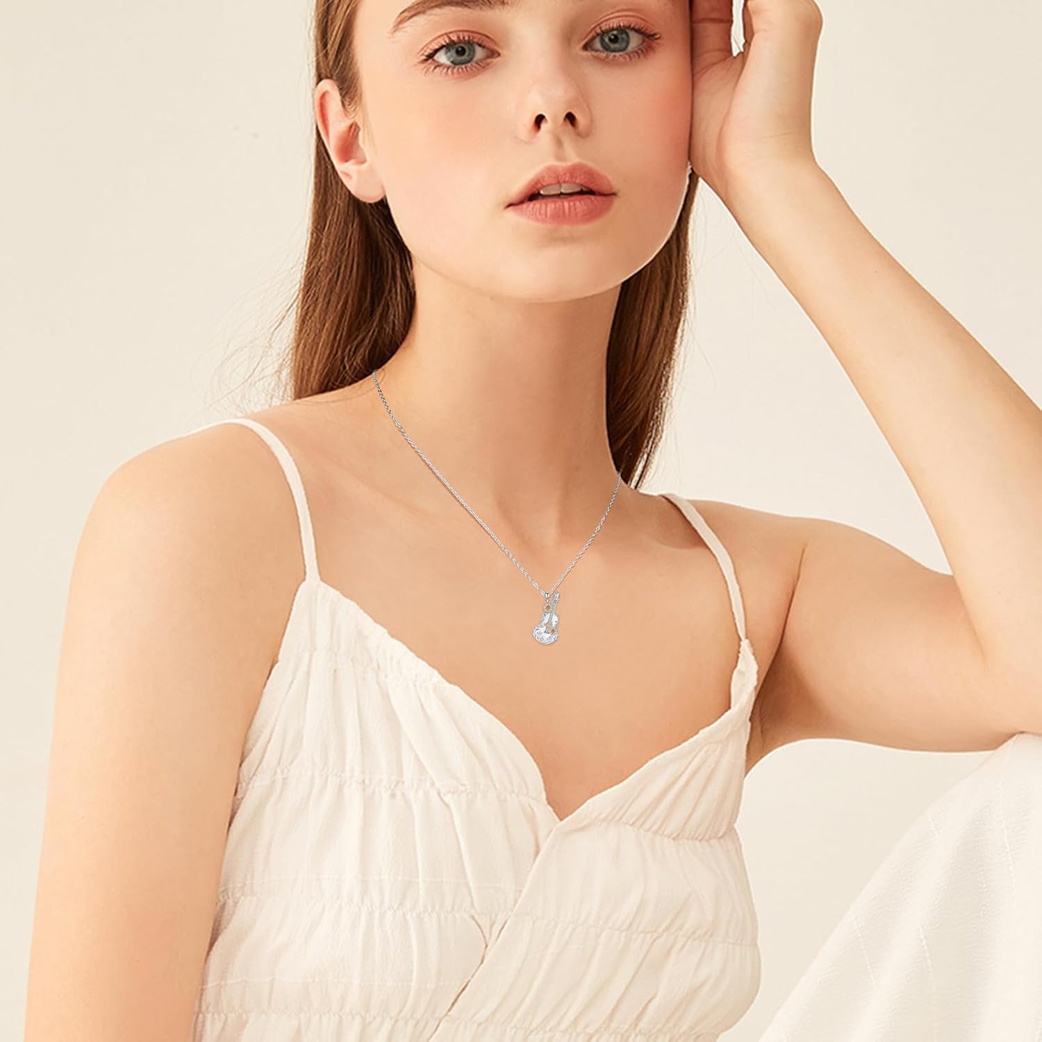 CUOKA MIRACLE Guitar Necklace S925 Sterling Silver Guitar Necklaces For Women Music Necklace Guitar Music Jewelry Gifts For Women Music Guitar Lover Graduation Gifts - Image 6