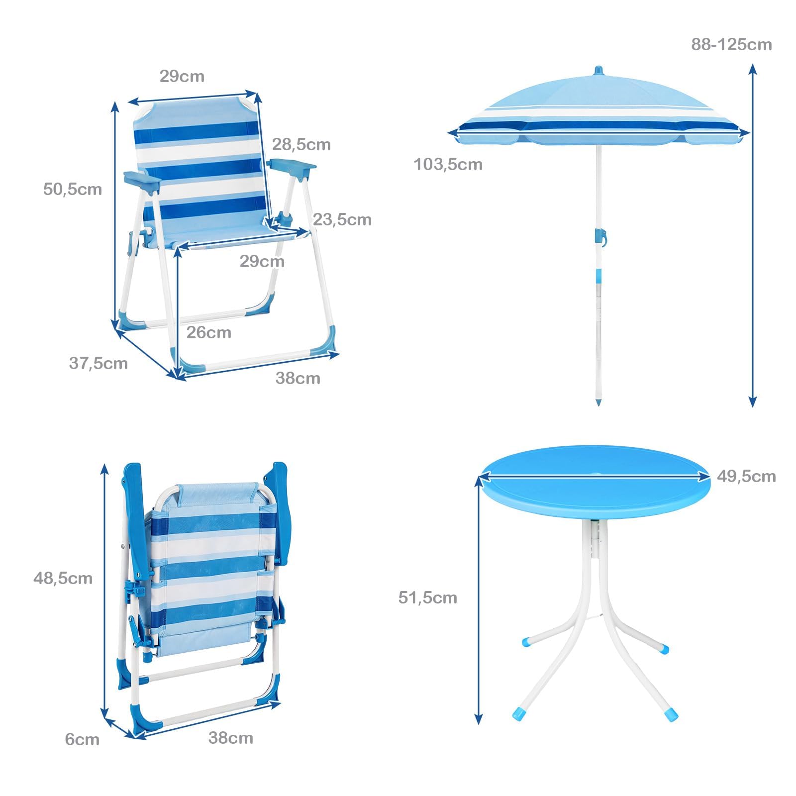 LIFEZEAL Juego Mesa y 2 Sillas Picnic Infantil para 3+ Años (Azul)