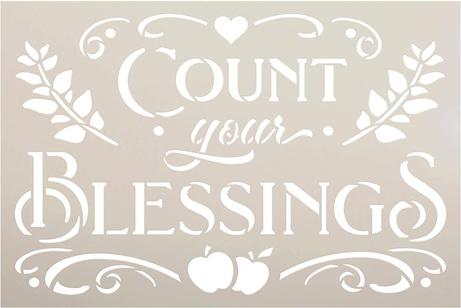 Ivana's Count Your Blessings Stencil with Apples | DIY Fall & Autumn Farmhouse Home Decor | Craft & Paint Wood Signs | Size (12 x 8 inch)