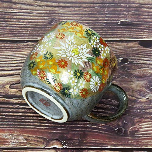 Taza de porcelana Kutani Yaki con flores doradas miniatura 7