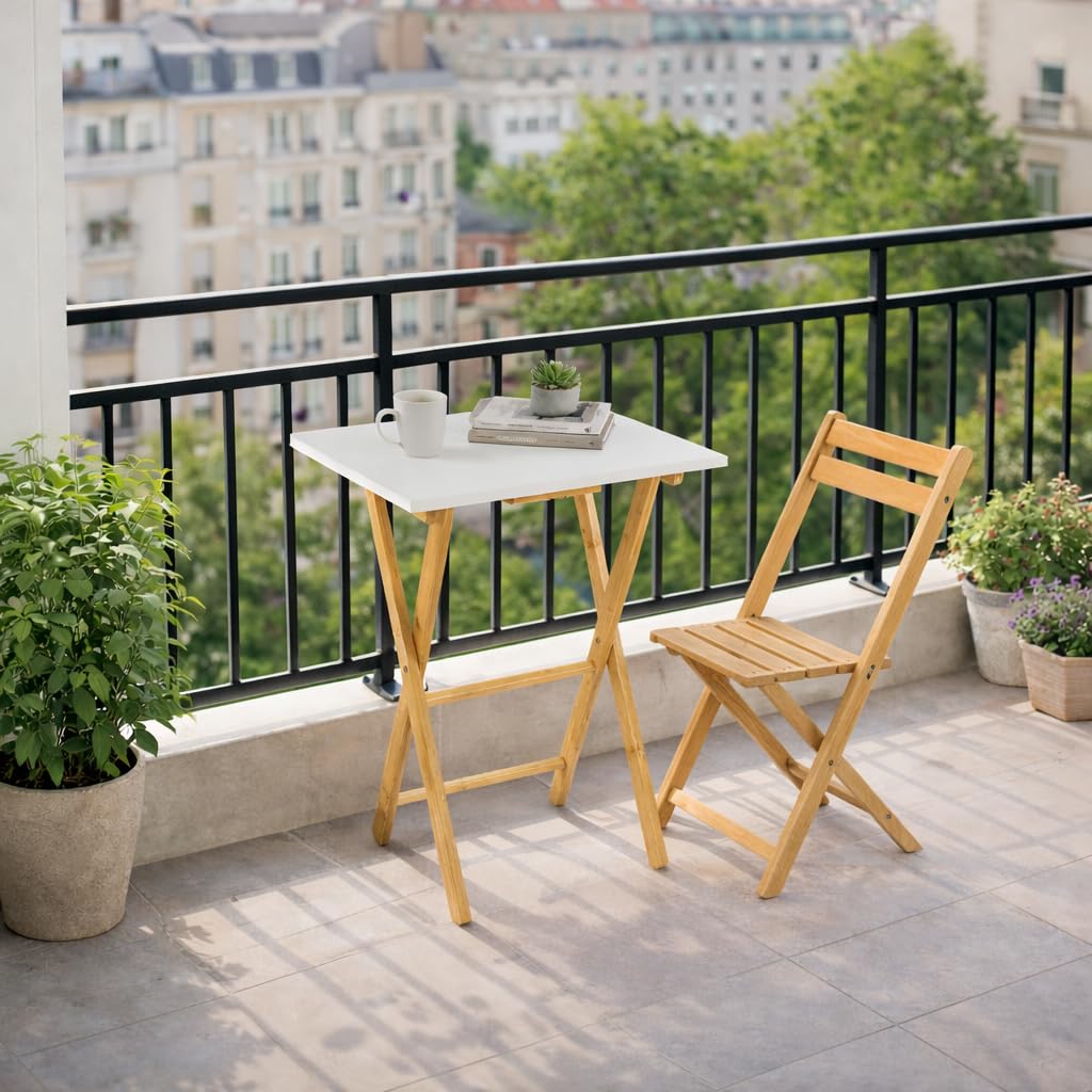 COSTWAY Petite Table Pliante en Bambou Lot de 2, Table d'Appoint de Balcon Portable, 48 x 35 x 64 cm, Montage Facile, pour Salon, Jardin, Appartement, Camping