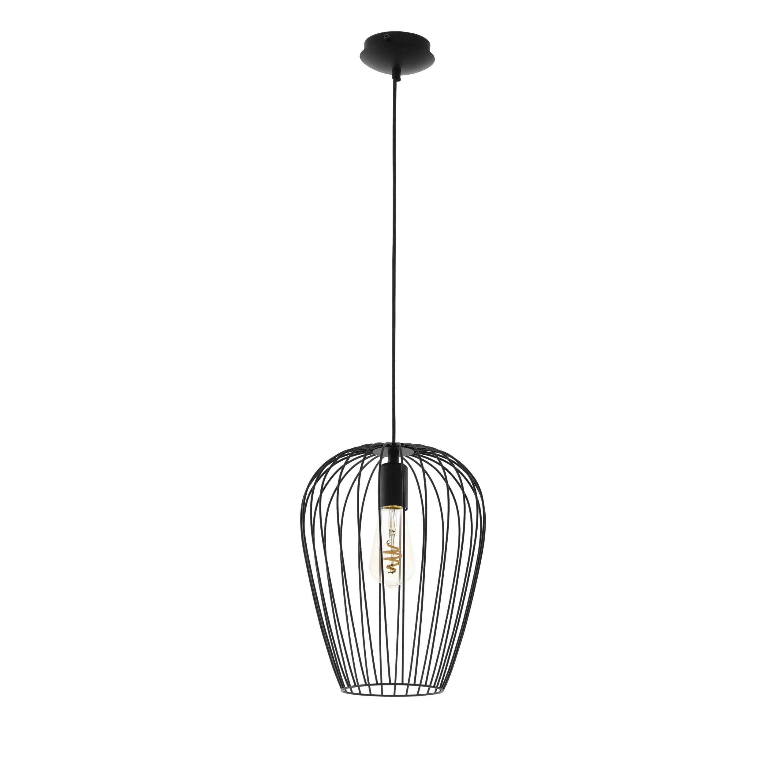 Eglo Newtown Vintage Pendant Lamp, Retro Black Steel Ceiling Light