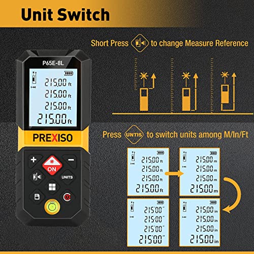 Prexiso 215Ft Laser Measure & Level Combo - Green, 360 Cross Line Laser Level with Tripod, Rechargeable, Extension for Diagonal Measuring