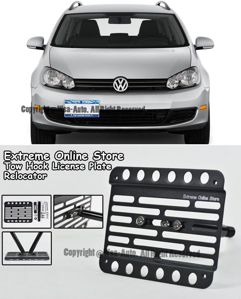 Extreme Online Store EOS License Plate Front Bumper Tow Mount Adapter Relocator Kit - Made for and Compatible with Volkswagen VW Jetta MK6 Wagon 10-14 2010 2011 2012 2013 2014
