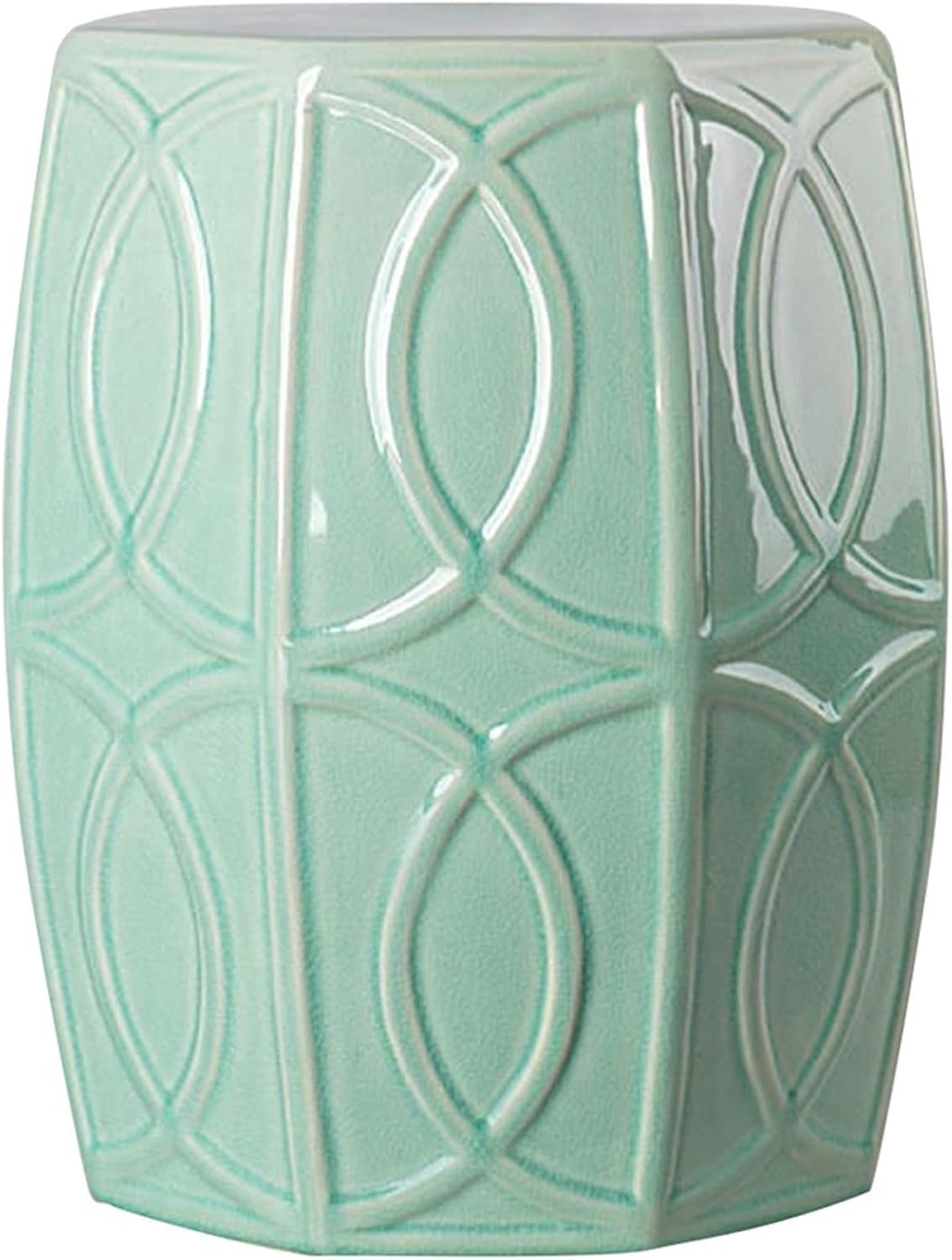 Decorative garden stools, Decorative Ceramic Garden Stool, Glazed Octagonal Ceramic Drum Stool, Suitable for Living Room, Terrace, Garden, Etc.(Cyan)
