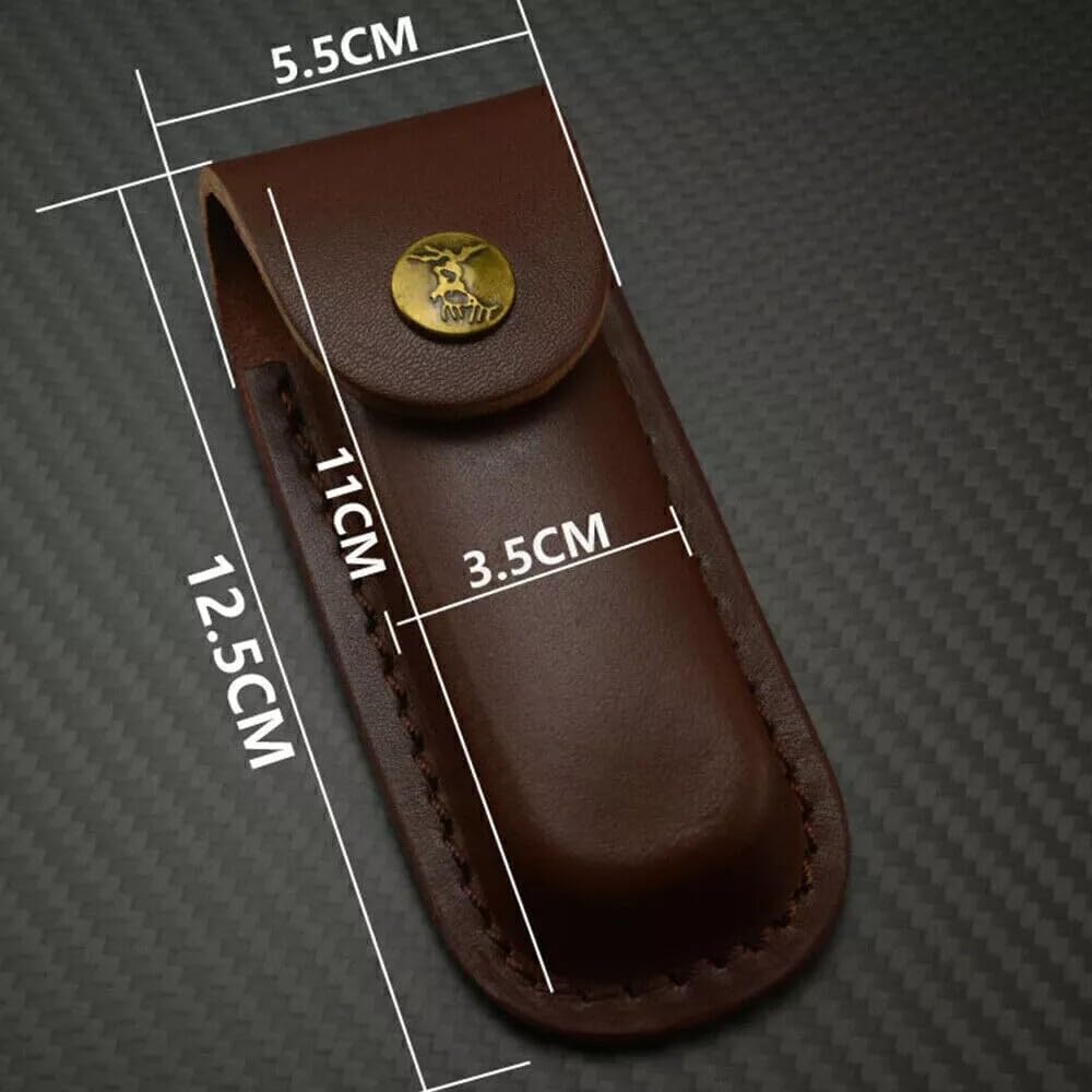 6PCS Brown Cow Leather Sheath Pocket 12.5x5.5cm for Multi Tool Folding Knife with Snap Closure Durable Outdoor Carry Case