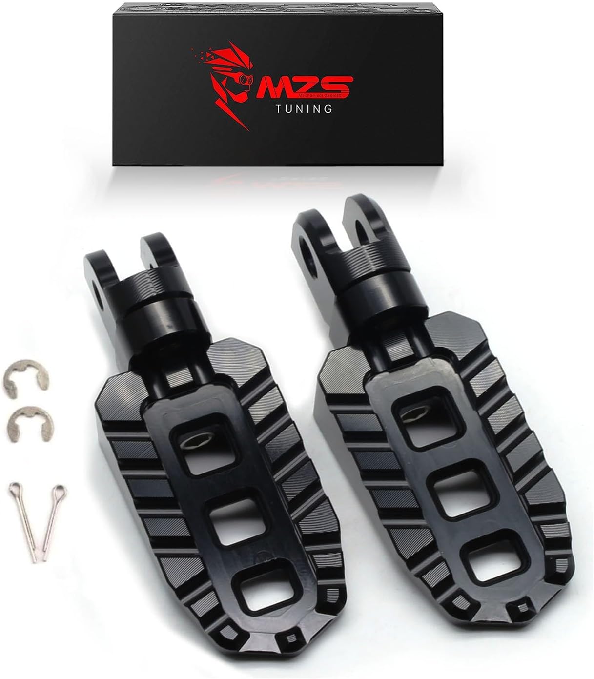MZS Motorcycle Foot Pegs, Front Adventure Bike Footpeg Rider Serrated Footrests Foot Pedal Black CNC Compatible with V-Strom 650 DL650 XT 07-23 / Vstrom 1000 10-19 / V-storm 1050 20-23 / DL250 17-21