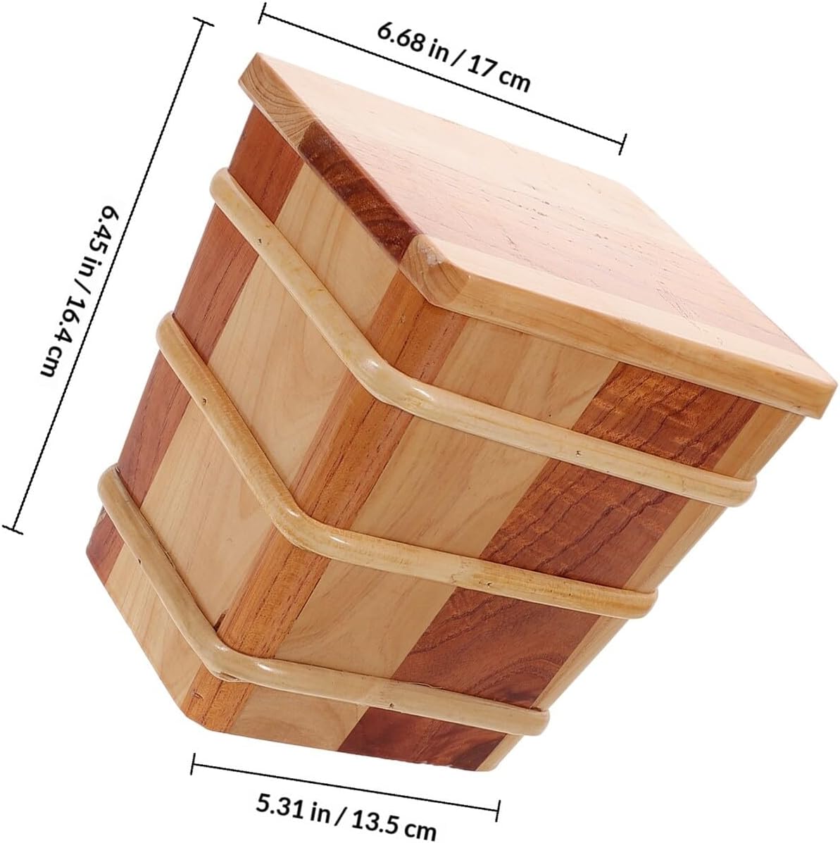 Wooden Rice Mixing Tub with Lid Small Square Rice Storage Bucket for Home Kitchen Suitable for Sushi and Grain Organization