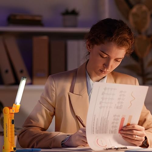 Miniatura 5 de Mudder 6 linternas de trabajo LED con base magnética, recargables, portátiles, amarillas