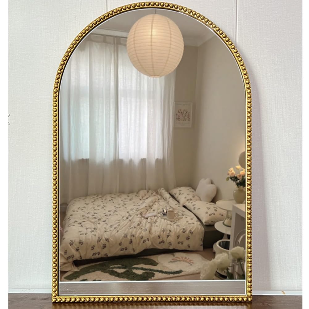 アンティーク　ヴィンテージ　アーチ型ビーズ装飾壁掛け鏡 Amazon.co.jp: ヴィンテージアーチ型壁掛けミラー、ビーズフレーム装飾