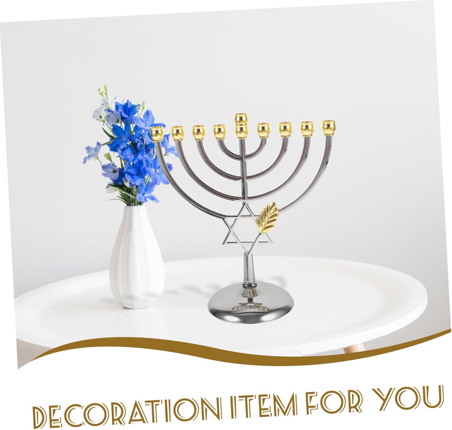 Cabilock Hanukkah Menorah Candle Holder Metal Craft Decorative Nine Branch Candlestick for Bedroom Desktop Festival Home Decor Height Jewish Festival Ornament
