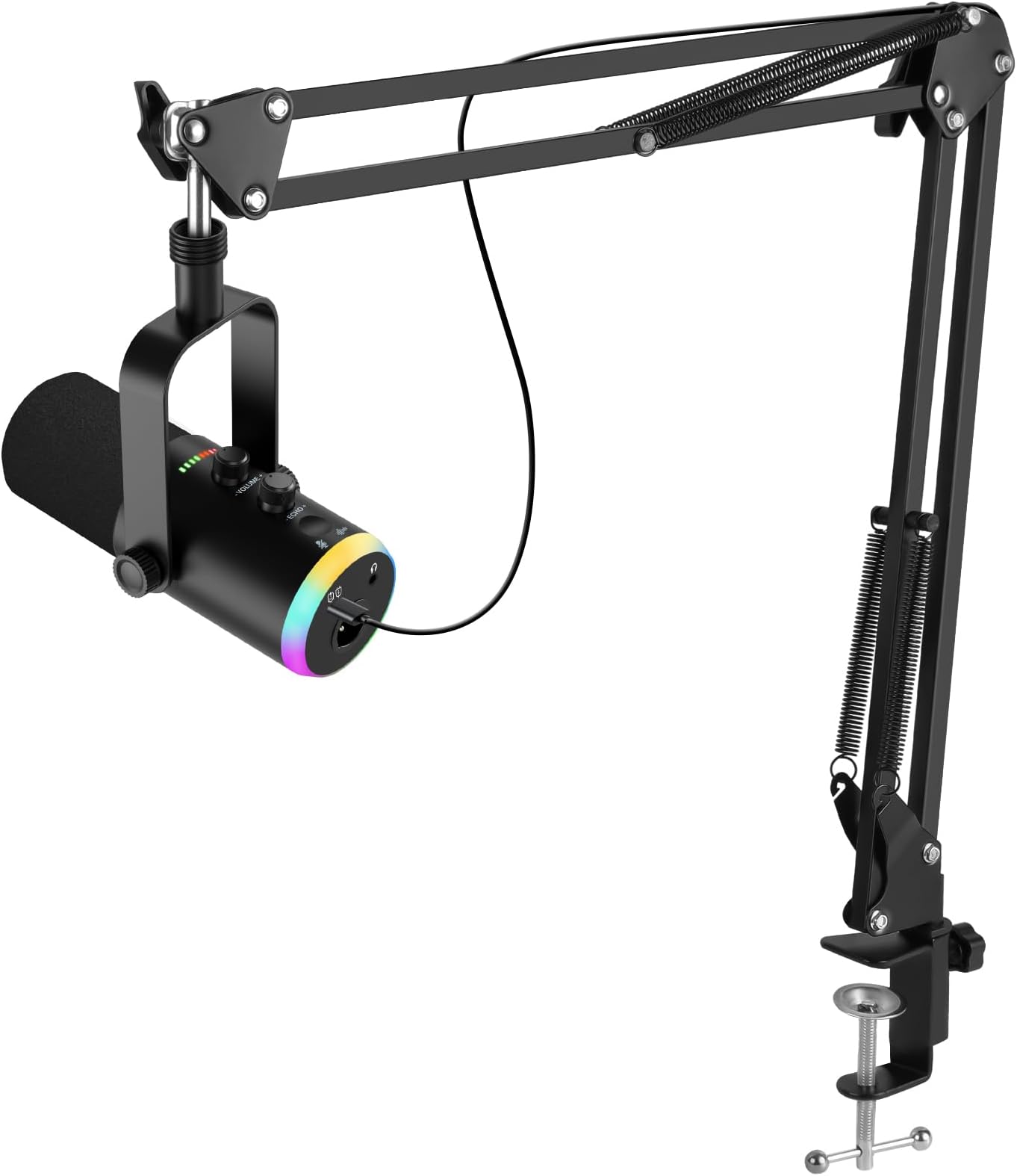 XLR/USB RGB Light Dynamic Microphone with Volume Control, Echo, 3.5mm Headphone Jack, Mute Button. Ideal for Sound Cards, Mixers, MAC, PC, Podcasting, Vocal Recording, Gaming (Black)