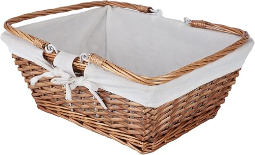 Miniatura 5 de Cesta de picnic de mimbre con asa, cuerpo tejido resistente con forro lavable, cesta tejida a mano para almacenamiento de cestas de mimbre para