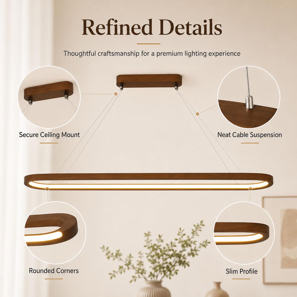 Lampada a Sospensione LED in Legno e Acrilico, Lampada Moderna Dimmerabile con Telecomando, 3000–6000 K, Altezza Regolabile Fino a 100 cm, per Cucina, Tavolo da Pranzo e Soggiorno,B,90cm