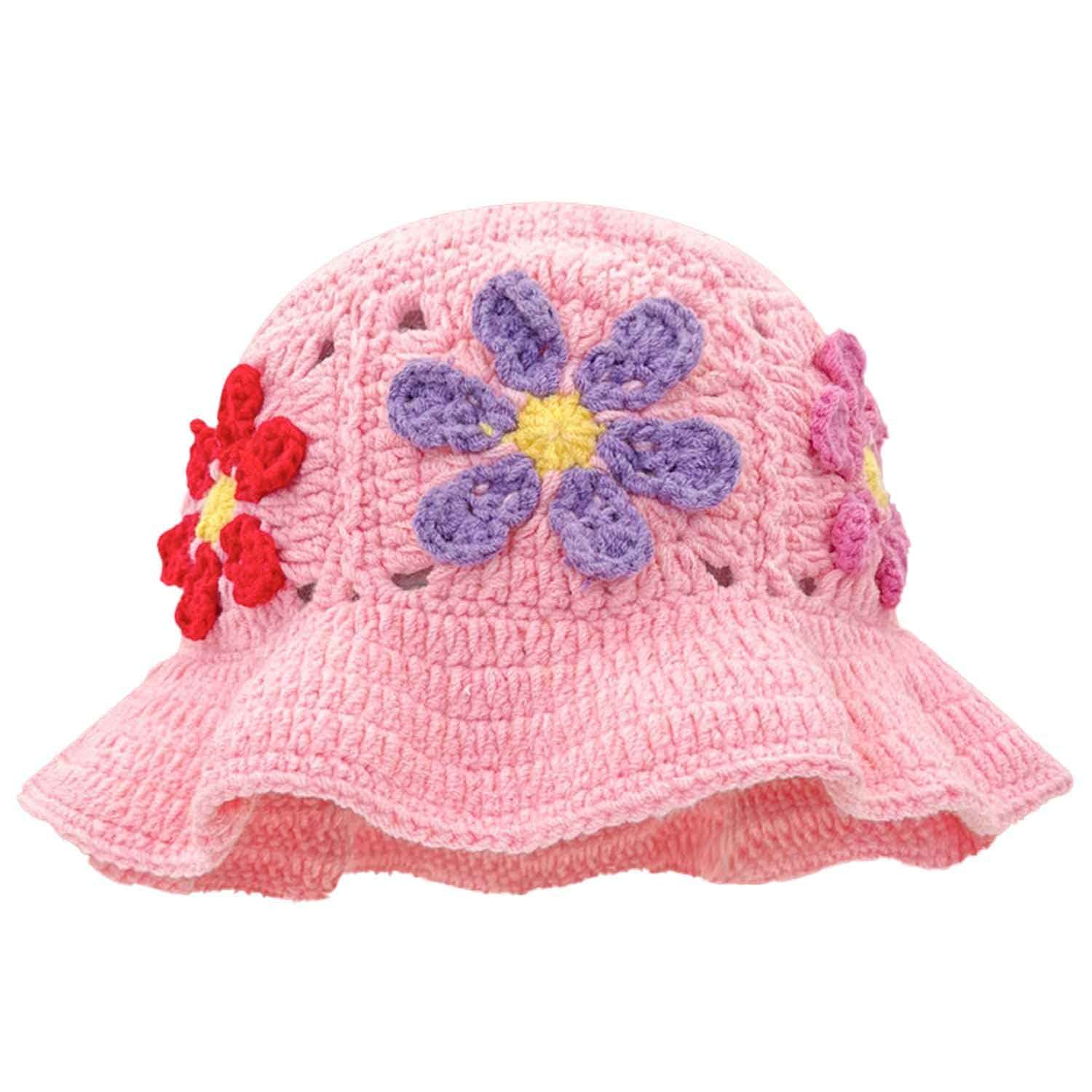 Ahouws Crochet Bucket Hat for Women Flower Knit Hat Hollow Out Foldable Cap Hats